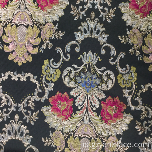 Kain Brocaed Jacquard Bunga Hitam untuk Gaun